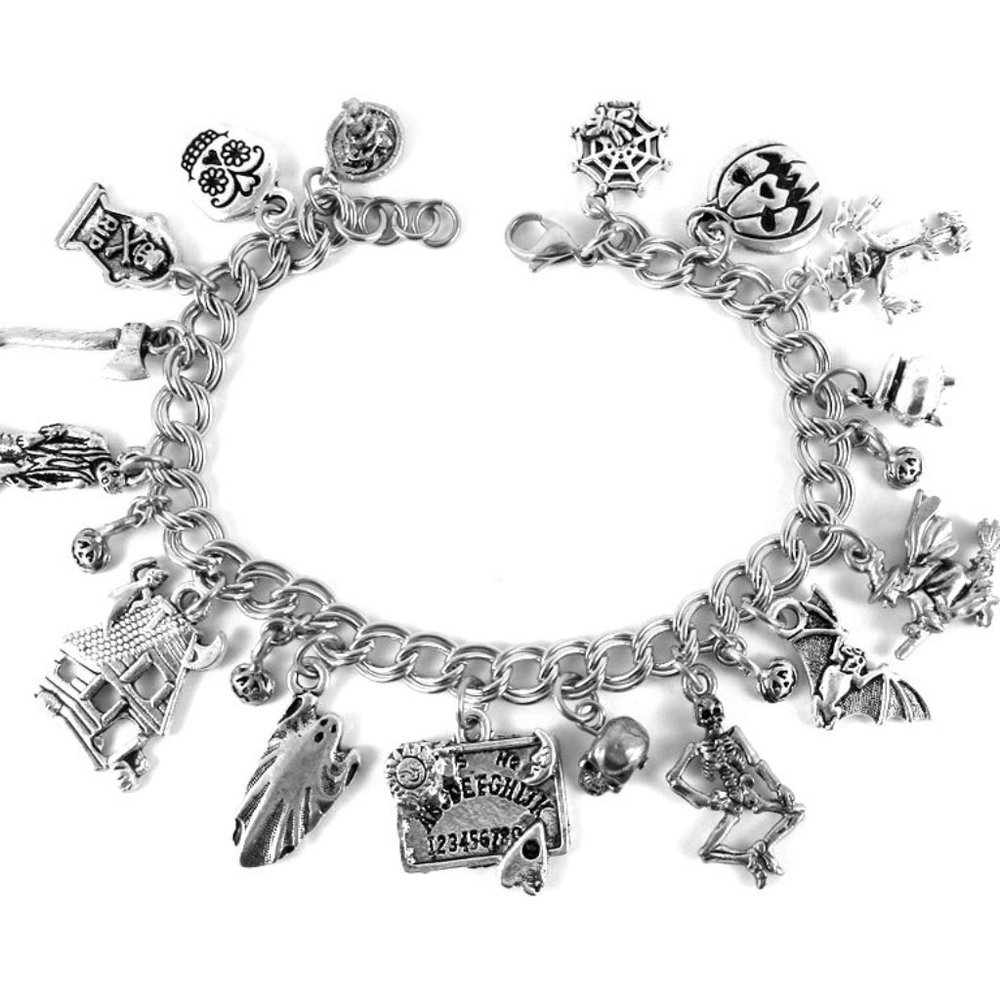 Halloween Charm Bracelet Haunted House Ghost Quija Zombie Witch Sugar Skull Bat